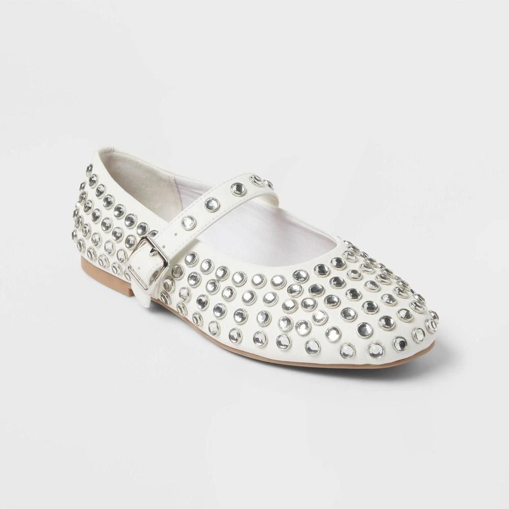 Art Class Toree Rhinestone Ballet Flats White Girls Size 4Y Mary Jane Shoes